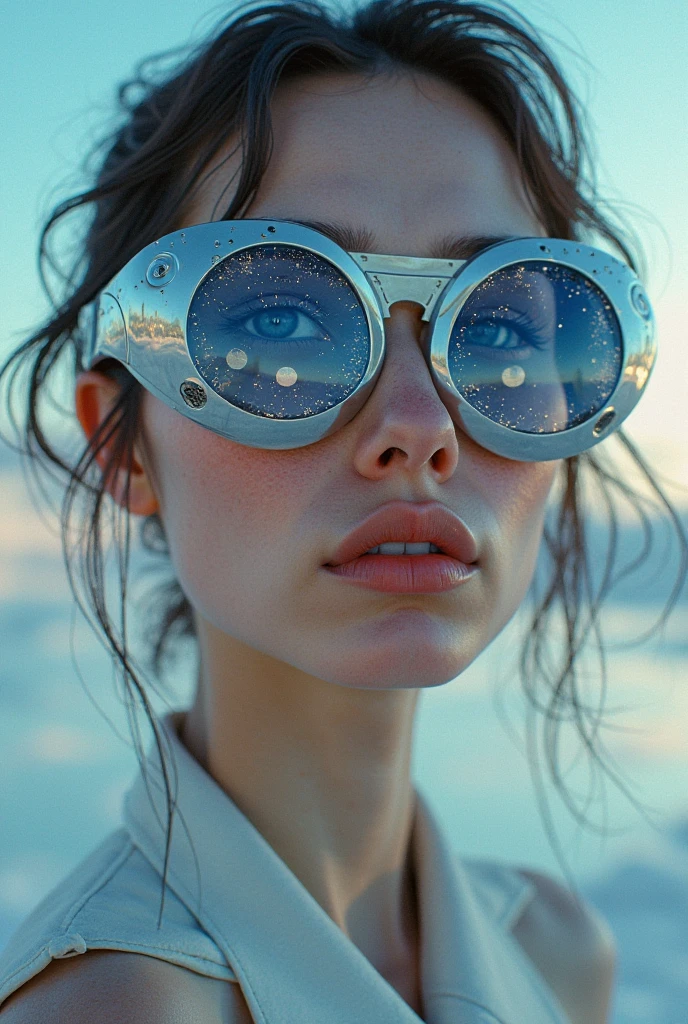 The model is wearing glass sunglasses with stars and the moon on the ...