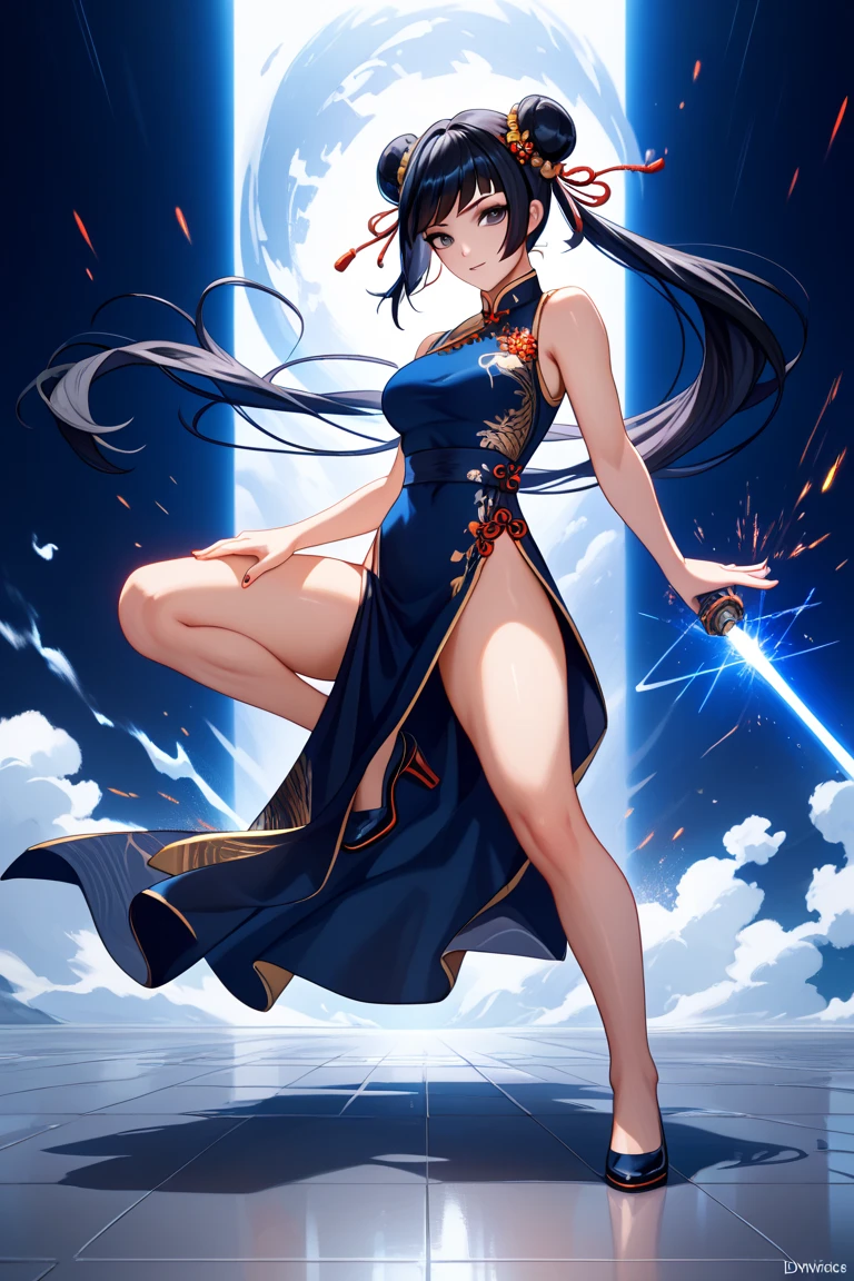 delicate face, 1girl,solo,standing_split,(full body),(at midnight: 1.2), standing on one leg, standing split, Beautiful details for girls, Very detailed eyes and face, beautiful eye details, super detailed, High resolution, Very detailed, best quality, illustration, Astonishing, exquisite details with white hair, best quality, Very detailed CG, 8k wallpaper, a woman, trees, long black hair, ponytail, white Hanfu, white pantyhose, flowers, complex texture, complex background, armor, warrior