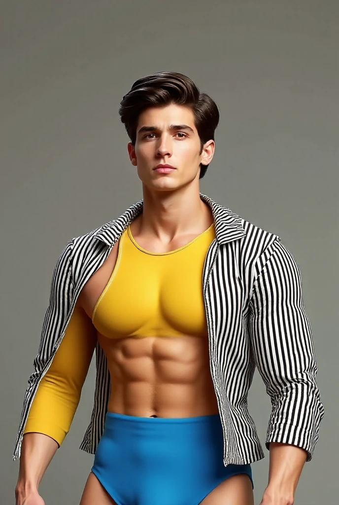 Masterpiece, Best Quality, Solo, super handsome Sundanese Men, bodybuilder, Muscular body, big muscle, Natural eyes, Short and delicate hair, Sexy Man, long hard nipple, looking up at viewer, Triangle Men's Swimwear, large bulge, erection, legs open, Muscular posture