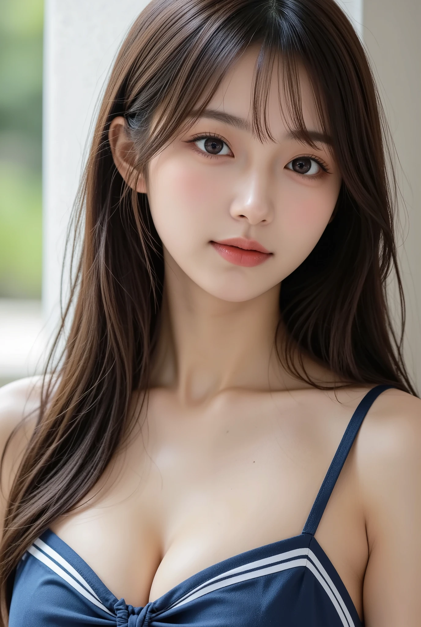 A woman who is,Best quality 8K high resolution((Without bra 1.3) ) ((Nudity 1.3)) ((T without panties 1.4)) ((Large breasts 1.6)) ((Beautiful areola)) ((Visible sparsity 1.4)) ((Wearing a naked)