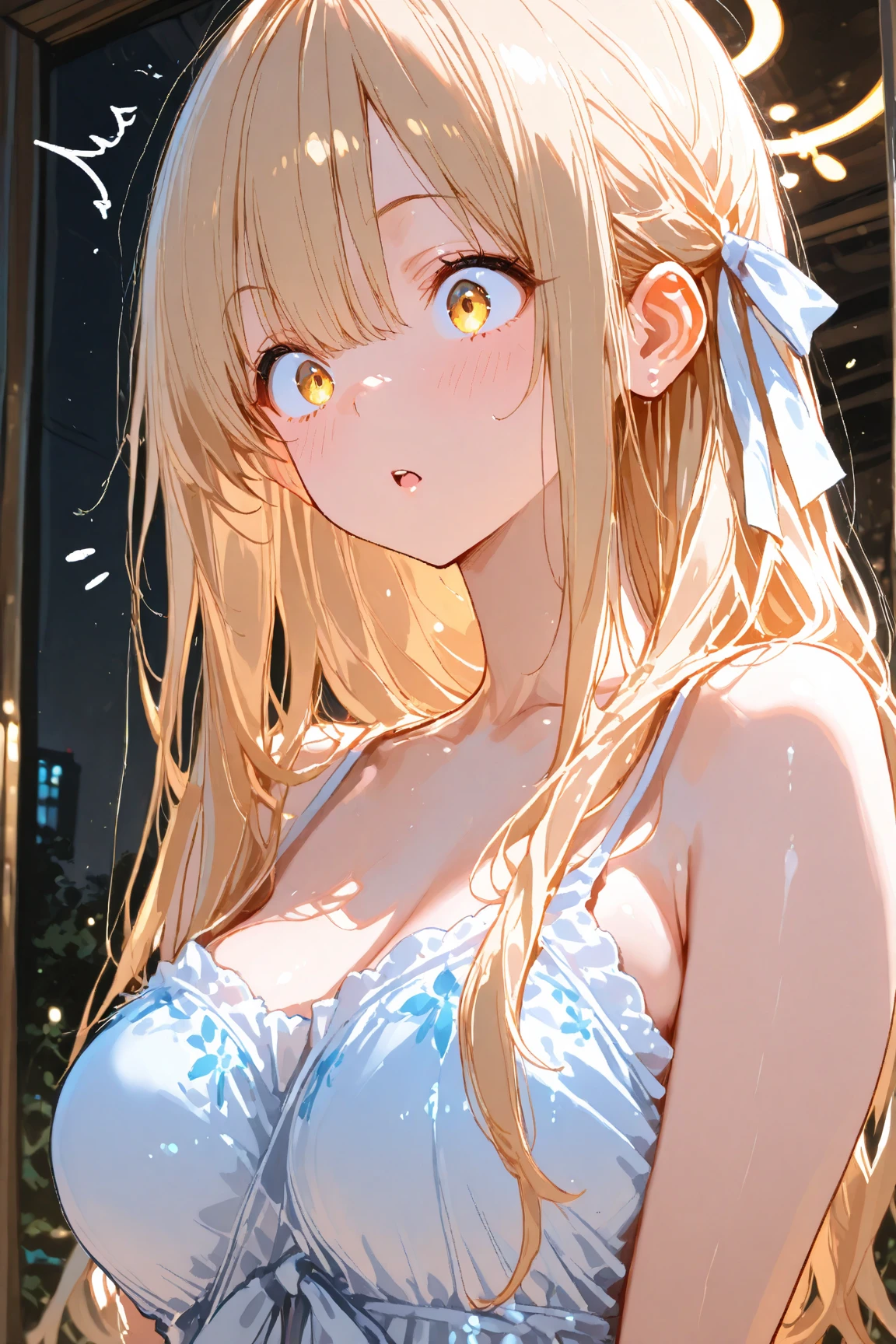 (highest quality、masterpiece、High resolution、detailed)、(Shining eyes、Detailed New Beauty Face)､pity、smile、(Beautiful New Female God:1.6、god々New)、((Beautiful New Venus:1.9、woman))、(blonde hair)、(White flared skirt dress)、(Thin silk material)、(cleavage:1.4)、thighs:1.3、intricate skirt、Fantasy beautiful New background:1.7、painting、Vines are wrapped around the edge of the painting、Beautiful flowers bloom around the painting