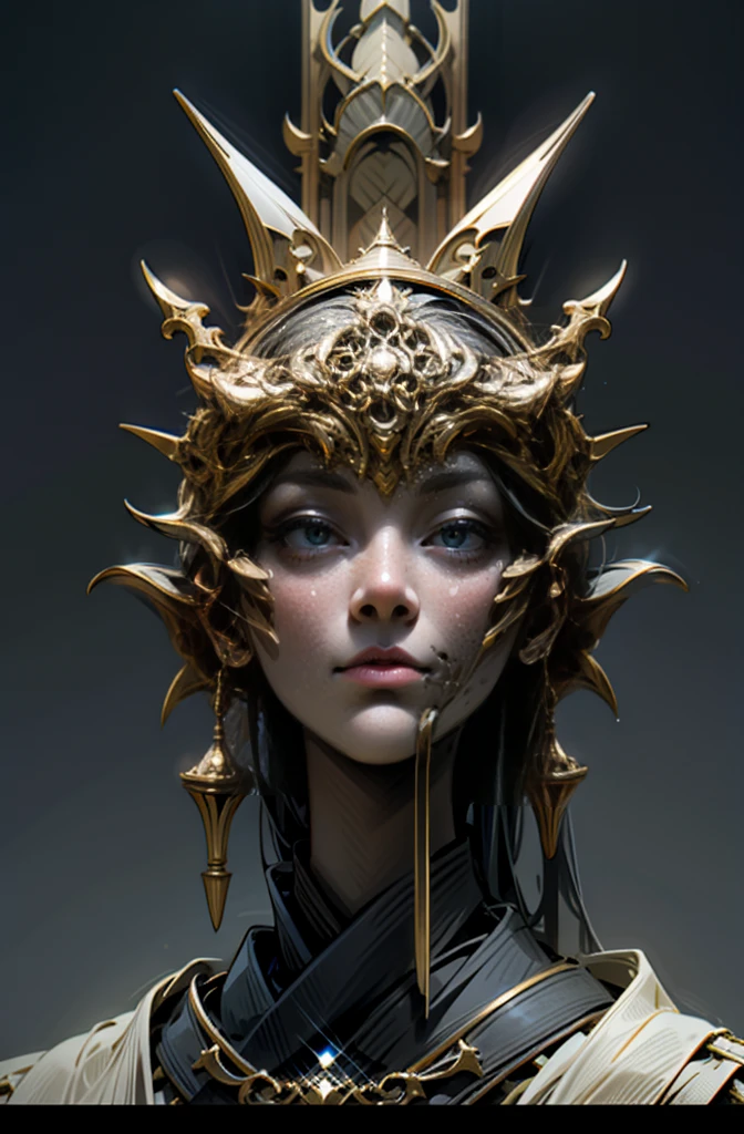 (best qualtiy,ultra - detailed,Most Best Illustration,Best shadow,tmasterpiece,A high resolution,professionalartwork,famousartwork),Detailed eyes,beautidful eyes,closeup ,sci-fy,colored sclera,Robot eyes,face markings,Tattooed with,(fractalized,Fractal eyes),largeeyes,Wide eyes,(Eye focus),sface focus,Cosmic eyes,Space eyes,Close-up of metal sculpture of a woman with a moon in her hair,goddes。extremly high detail,3 d goddess portrait,Extremely detailed footage of the goddess,a stunning portrait of a goddess,Side image of the goddess,portrait of a beautiful goddess,Full body close-up portrait of the goddess,hecate goddess,portrait of a norse moon goddess,goddess of space and time