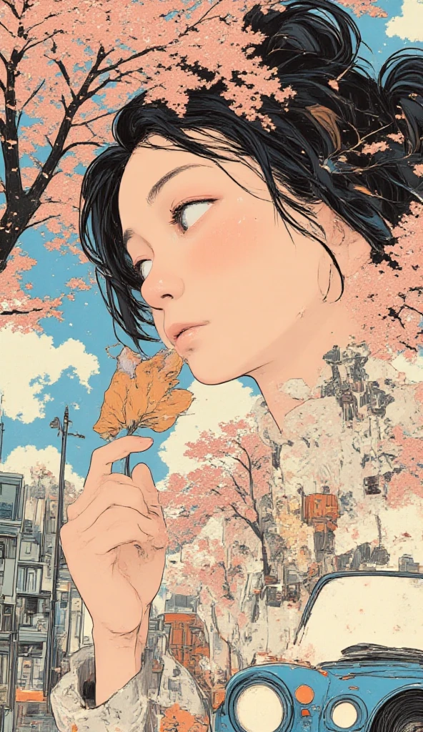 ((beautiful detail)))(cute face: 1.2) 1  girl, shoot from the front, inside a decaying bus, sitting in the back seat, cracked window glass, humidity, moss, ivy, rust, atmosphere of melancholy (sharp lines: 1.2)(clear line:1.2),(eye details:1.3)(thick border:1.4)((masterpiece, high quality, best quality)),cartoon, sketch,Norman Rockwell style, more_details:-1, more_details:0, more_details:0.5, more_details:1, more_details:1.5, lofi art style, retro aesthetic, pop art, Range Murata
