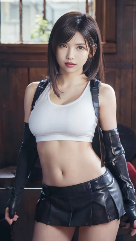 30-year-old woman、Big Breasts、Pigtails、Tank top、Sportswear、Muscular body、、Slanted Eyes、、、Arms crossed in front of you、Show the whole body、Looking into the eyes、Blonde、one's home、Chubby body type、smile