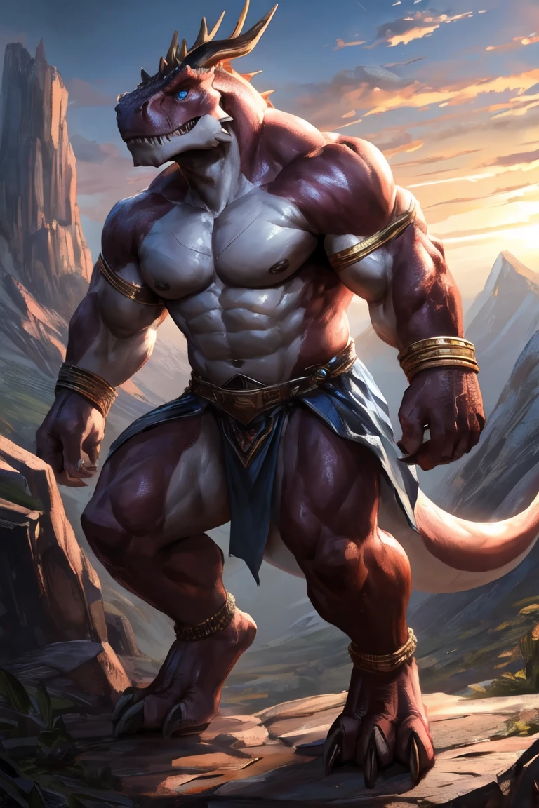 thedarkurge, Dragonbourne \(Thai traditional medicine\), White body, conjunctivitis, man, Have muscles, loincloth, detailed background, dark, cult, แท่นบูชาบูmanัญ, tail, by lindong, โดย null-ghost