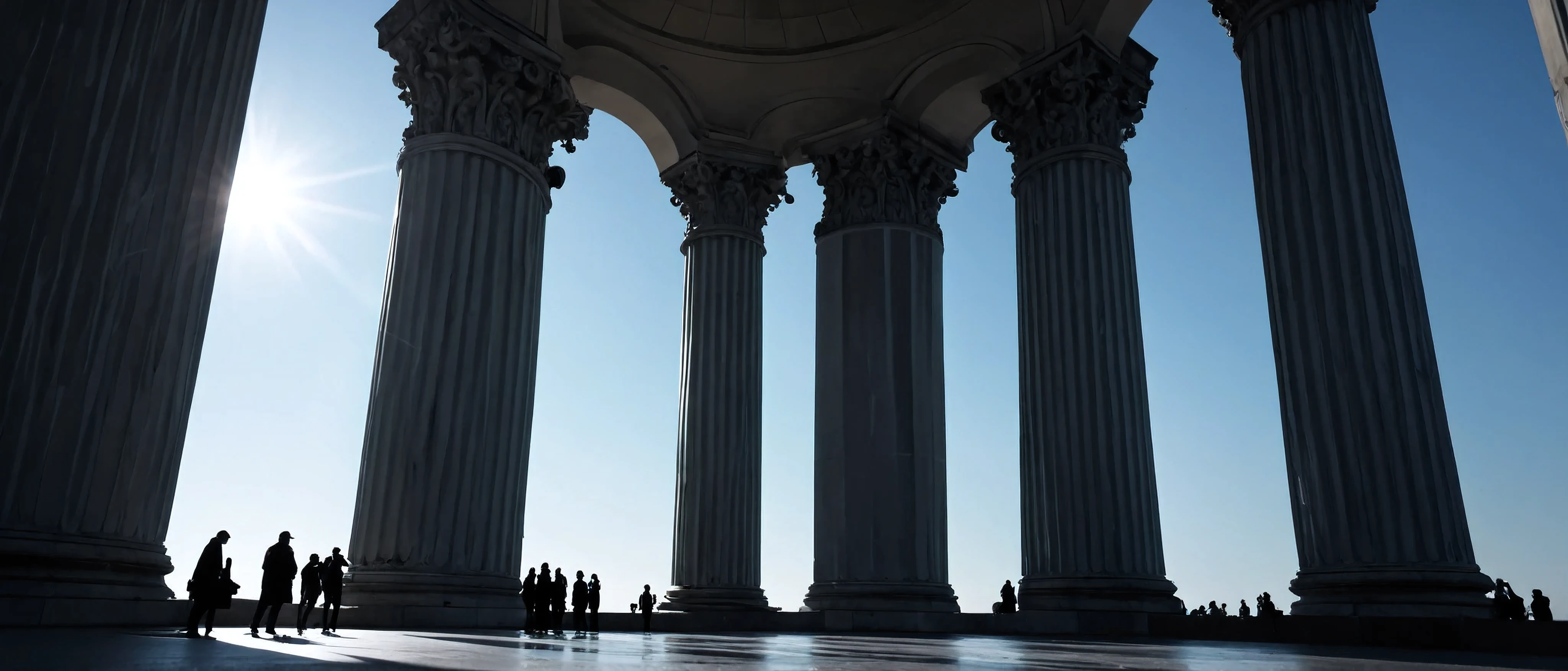 Endless salt flats under a total eclipse; horizon lines refuse to agree (subtle perspective glitches); at center: a pillar of pure light splitting sky and ground, encircled by thin concentric rings casting shadows in all directions; the entity is a void-silhouette—a cutout where stars are visible at noon; faint choir-like waveforms in the air as heat haze; reverent, silent, divine incomprehension over menace; minimalist composition, long focal-length compression, razor-sharp detail, gentle bloom, subdued pastel grading, masterpiece, high detail.