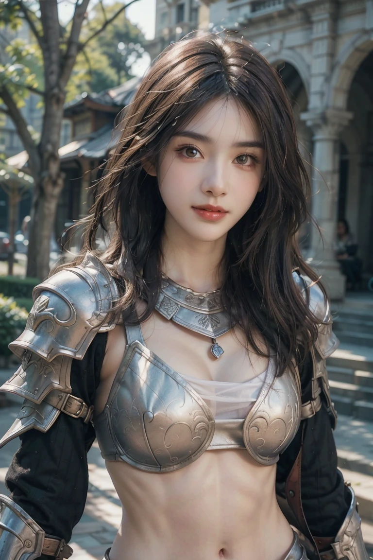 masterpiece, The best quality, Ultra-high resolution, High detail photo, Unity 8K Wallpaper, Extremely detailed CG:1.2), depth of field, bokeh, (RAW photo:1.realistic photography:1.4), (1girl:1.5), young, physically based representation, beautiful, (Finely detailed face:1.4, detailed clothing), (detailed:1.4) named (Eimi Fukada:1.1) BREAK Cara hermosa, depth of field, Add layer, hyperrealistic, 27 years old, perfect body model, perfect breasts, 175cm tall, pose sexy, full body, Whole body, Model Body Type, BREAK (extreme skin details:1.1), skin details, (Valkyrie silver plate costume:1.3), double eyelid BREAK smile, seductive pose, standing, standing outside, Santorini house, outdoor, Mediterranean style, (castle:1.3), (close up:1.3), feathers, floating feathers, french braids