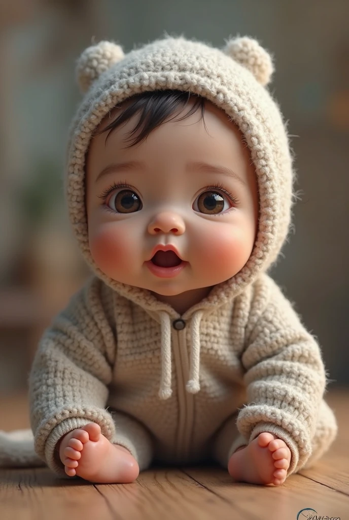 Generate a chilling photograph of a baby with haunting eyes --auto