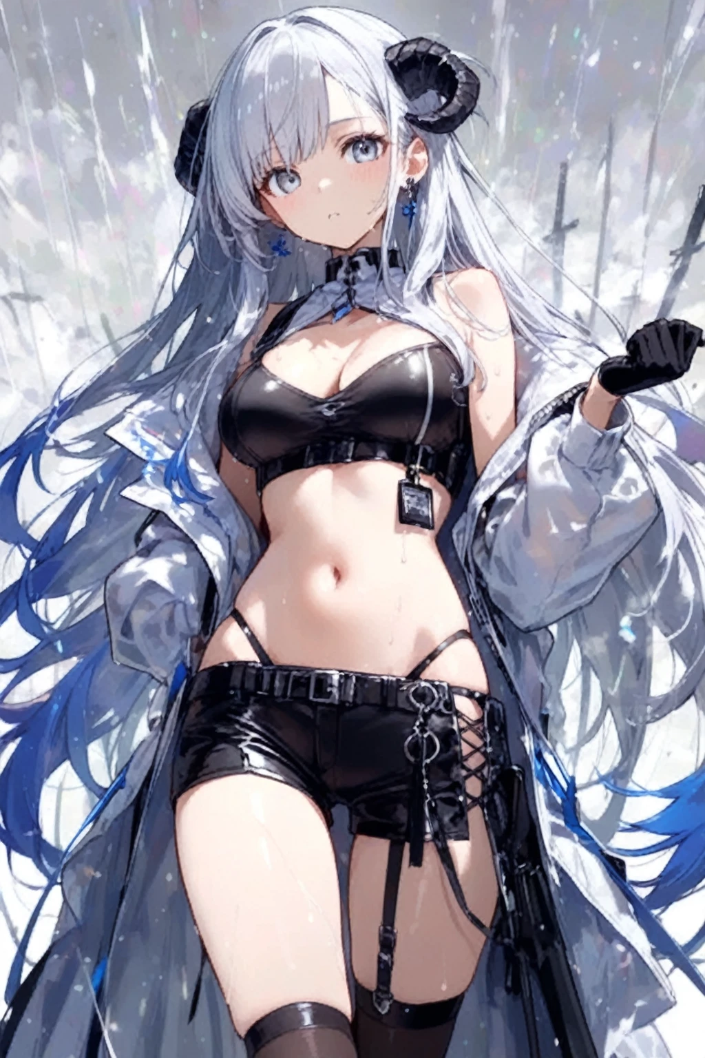 Ultra-high-definition 2D art, close up (1womanl), hair light blue, 2D animation style, Soft and delicate representation, oriental tattoos, pay attention to your full body tattoos (full - body art), landscape mode, masterpieces by Guweiz and James Jean, Irezumi style tattoo designs, A beautiful girl with blue hair
