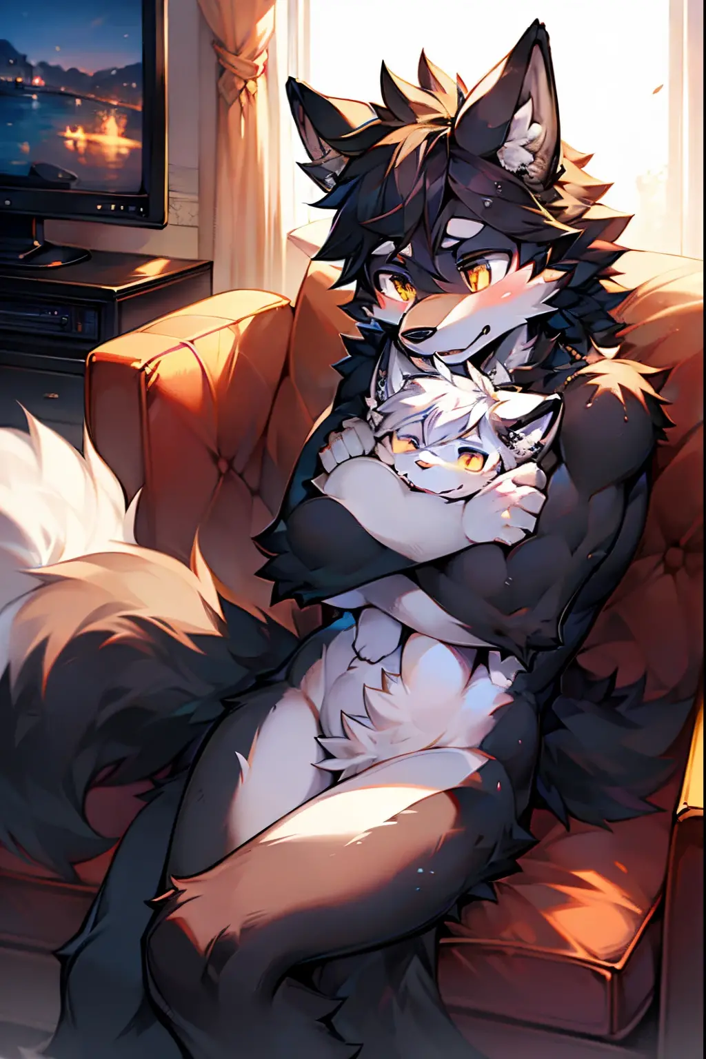 Legoshi (from Beastars) , muscular, furry , athletic ,naked , with an erected dick out , sheath and knot, wolf dick , cum dripping out of the dick, having sex with a lizard man , Gosha (from Beastars) reptile ,slit, scales, green scales all over the body, naked, slit ,slit penetration, penetration, orgasm, gay sex, duo, male/male ,sex position, (anime style) , (by arashi takemoto), (high quality)