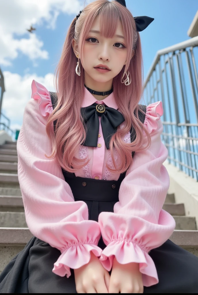 1 girl, , long hair, pink hair