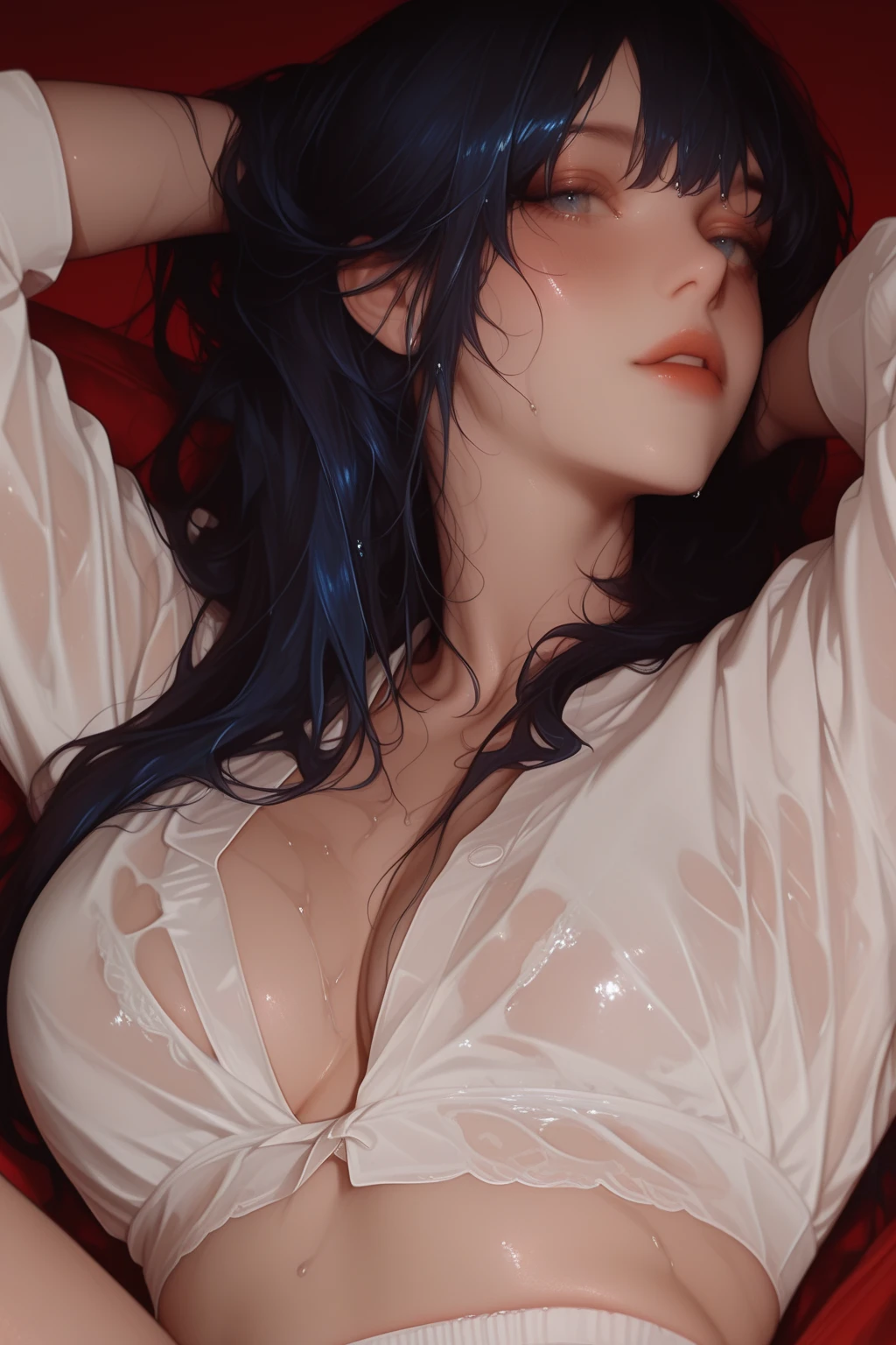 { 1girl and 1man, having (sex:1.4), in a disco club lounge, indoor, night, cyberpunk theme }, { the girl is (lying down on a luxury bed:1.2), (spread legs:1.2), (a man is rubbing a thick penis bulge:0), (a lot of cum:1.5), ((seen from above)) }, { (masterpiece:1.3), (best quality:1.3), (photo realistic:1.9), (8K resolution:1.6) }, { (shallow depth of field:0), (god ray:0), (neon lighting:1.3), (low key:1.6) }, { the girl is beautiful 22yo, (blue eyes), (open mouth:1.4), (tongue out:1.6), (laughing:1.3), (weeping:1.4), (eyes rolled up:1.4), (shiny skin:1.4), (slender body:1.2), huge firm breasts, (tight abs), (perky nipples:1), (neon colored hair:1.3), (long hair:1.3) }, { wearing (((translucent))) leotard, off-shoulder, (pubic hair:1.2), see-through pantyhose }
