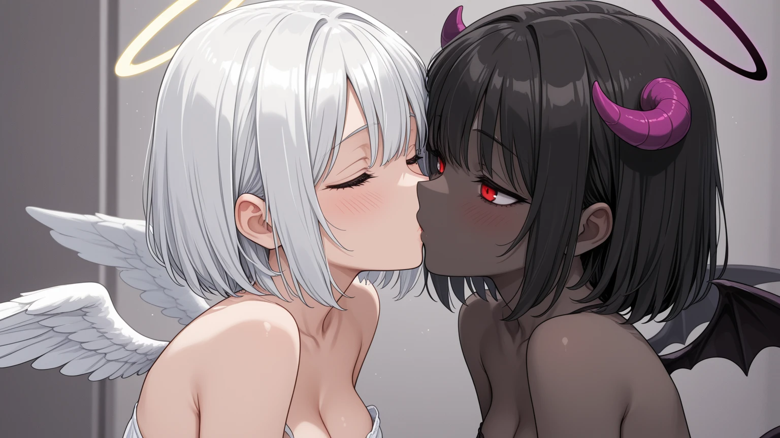 2B from Nier Automat,(big breast ), kissing African black man , love, cuddly