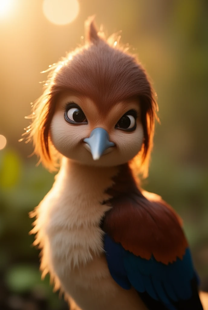 male, bird, Torchic, background, (cinematic lighting:1.1), (perfect focus:1.1), 8k hd, (detailed eyes:1.2),depth of field, bokeh, subsurface scattering, perfect breasts, wide ,((wearing a black jacket with the "LWH" logo on the back and front of the jacket)),bright colors, (furry detail:1.3),detailed background, realistic, photorealistic, ultra realistic,(Roblox mountain next to a river with many fish and vegetation ),realistic, photorealistic ,smile cute,(fluffy:1.3), furry, buff, (realistic fur:1.1), (extreme fur detail:1.2),((light orange fur)),(Black pupil, brown eyes,pixar style eyes),Torchic tail,3d pixar legs, with pectorals,brighter colors,Skinny body. 