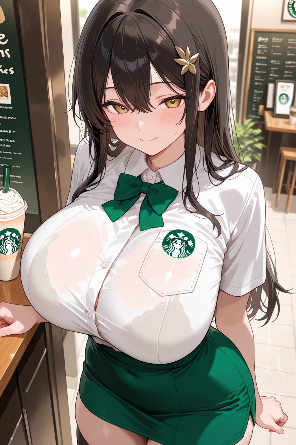 (((beautiful))),mary,blue sweater, white jacket, cropped jacket, long sleeves, open clothes, ribbed sweater, armband, huge breasts,(((shiny skin))), ((intricate details)), hdr, ((intricate details, hyperdetailed)), cinematic shot, sitting in cafe , drinking starbucks, vignette, ((art by alphonso mucha))
