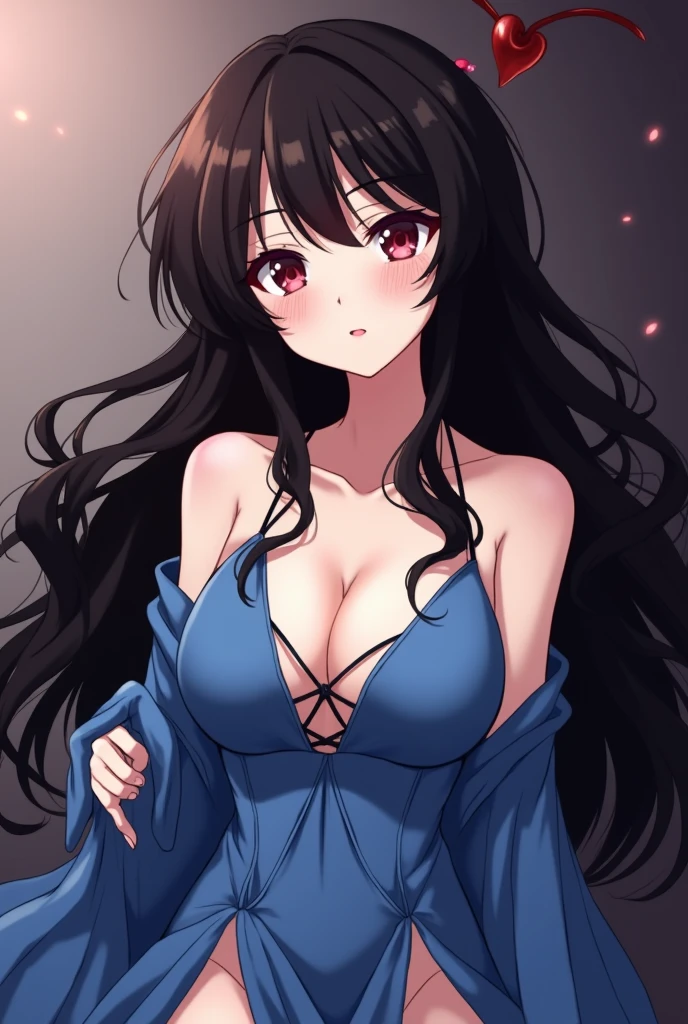 (masutepiece, Best Quality, High resolution:1.5, anime colours, megami magazine:1.2, anime poster style, anime keyvisual, sharp, 8k, photorealistic), (beautiful detailed eyes:1.5, beautiful detailed face:1.2), madoka ayukawa, 1girl, blush, (black hair, Long Hair), (sagging huge breasts), (negligee), upper body, (Perfect detailed Anatomy, beautiful detailed hair, beautiful detailed body:1.2, shiny skin), (thick outline, Beautiful outlines, black outlines), simple background