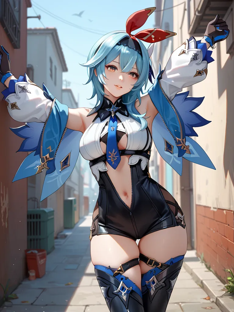 Ganyu naked, small breasts and beautiful pussy, accentuated curves, hand on pussy in the middle of the urban city 