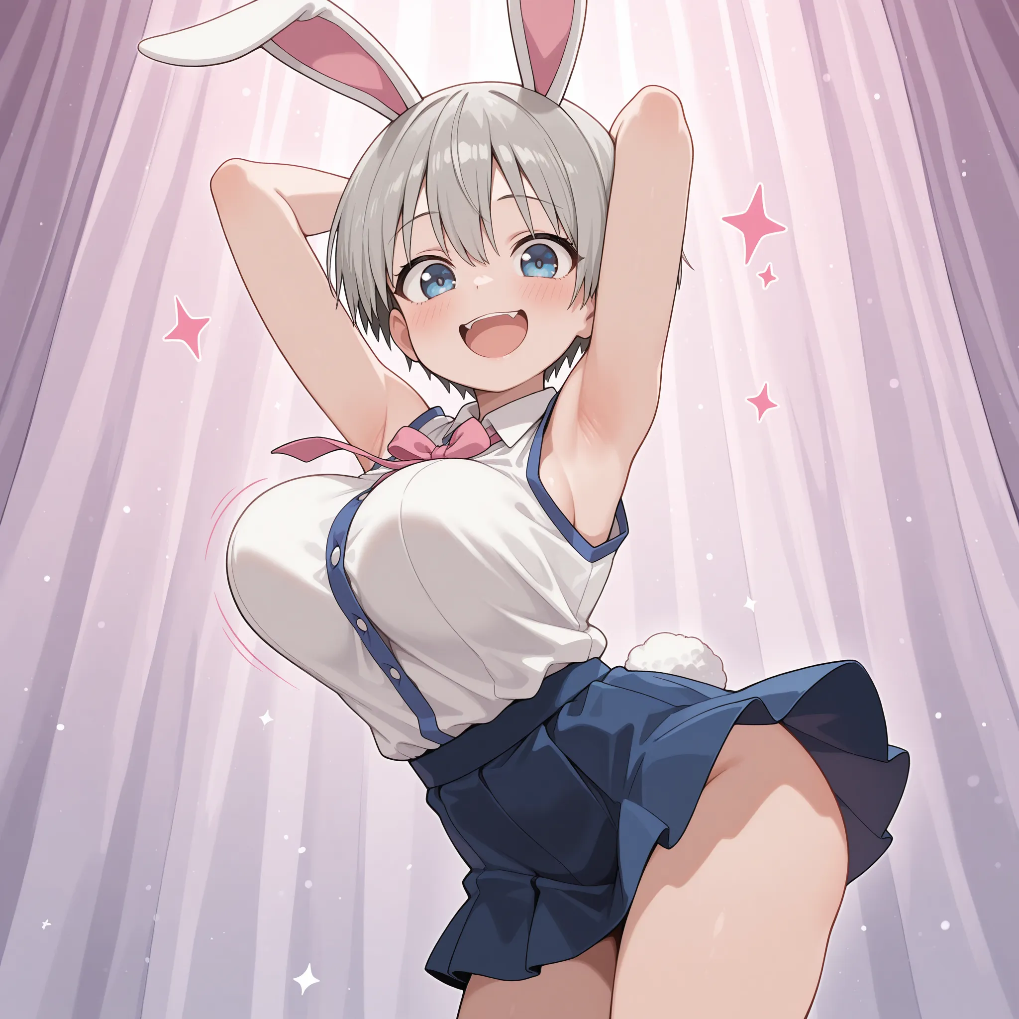1girl, pretty, wicked smile, hot, sexy, expressive face, expressive eyes, sex, blushing, lewd, taunting, full lips. looking at the viewer, posing for a picture, legs open, small breasts, small hips, small waist, loli, young girl (best quality) (best detail) girl, teasing expression, pouting, full school girl uniform, modestly covered, skirt., blonde hair, bratty., by nyantcha, ThiccWithaQ art style, pigtails, blowing a kiss, not naked, fully covered chest
