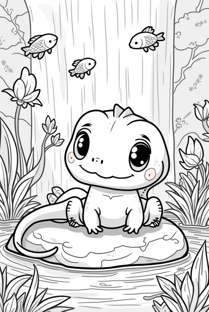 A cute cameleon,cartoon, ,Coloring Book, ColoringBookAF,