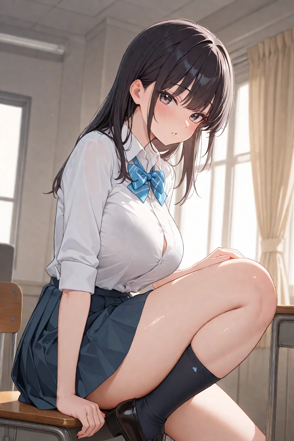 (masterpiece:1.2, top-quality), (realistic, photorealistic:1.4), beautiful illustration,
looking at viewer, full body, front view:0.6,
1 girl, japanese, high school girl, (long hair:1.5), blown hair, (side ponytail), hair over one eye, large breasts:0.8,
beautiful hair, beautiful face, beautiful detailed eyes, beautiful clavicle, beautiful body, beautiful chest, beautiful thigh, beautiful legs, beautiful fingers,
(beautiful scenery), school, outdoors,
((collared short sleeve shirt, white shirt, school uniform, grey plaid pleated skirt, blue plaid bow tie)), white panties,
(squatting, spread legs), lifting skirt myself, female masturbation, hand between legs,