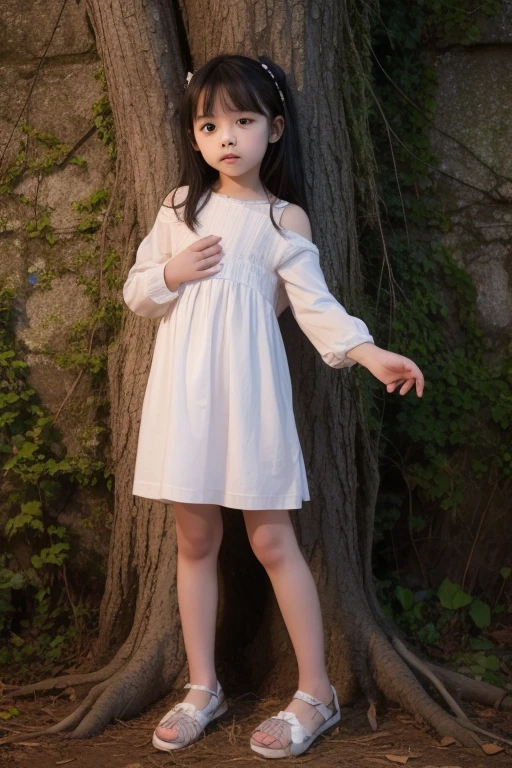 8K,masterpiece,Portrait Photography,Japanese,8-year-old girl,round face,Well-proportioned face,Innocent face,Calm Eyes,Big eyes,Fine grain,delicate,Slim body,Narrow shoulders,Small waist,Thin legs,Short stature,Extremely small breasts,Neat,summer,Cute outfit,The light makes the clothes transparent,White clothes,stripe,Thin fabric clothing,Casual wear,Summer Dresses,separate,Buttons on the front,Extremely short skirt,Lace hem,Lace on the chest,Medium-long hair,Cinematic lighting,Natural smile,Natural pose,Reader model for children&#39;s fashion magazine,Very strong winds