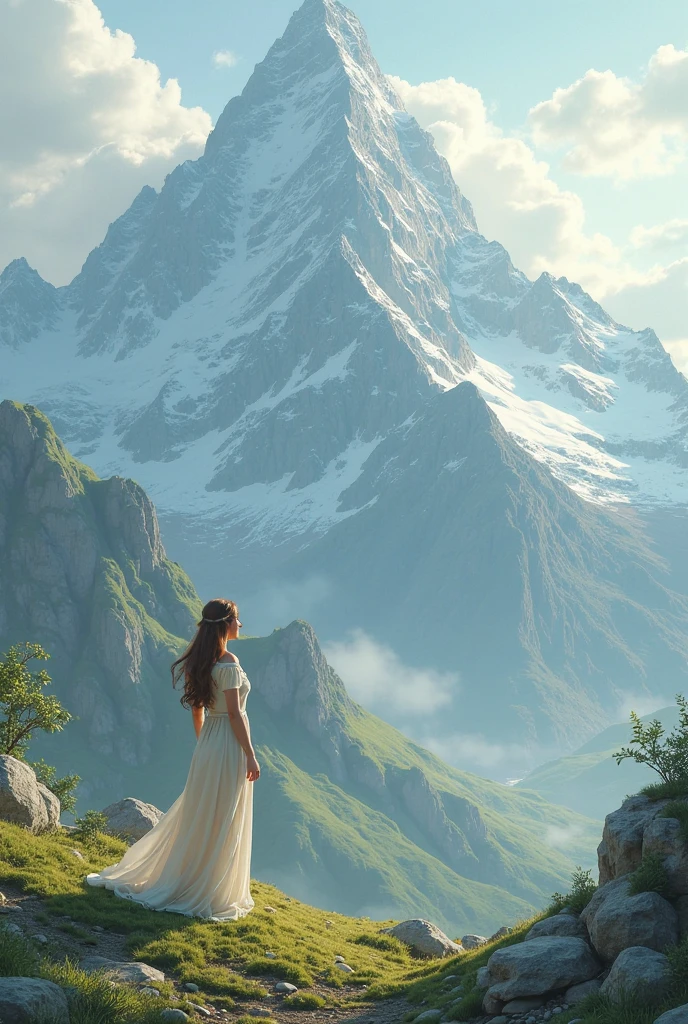 Image of a woman looking at a mountain - SeaArt AI