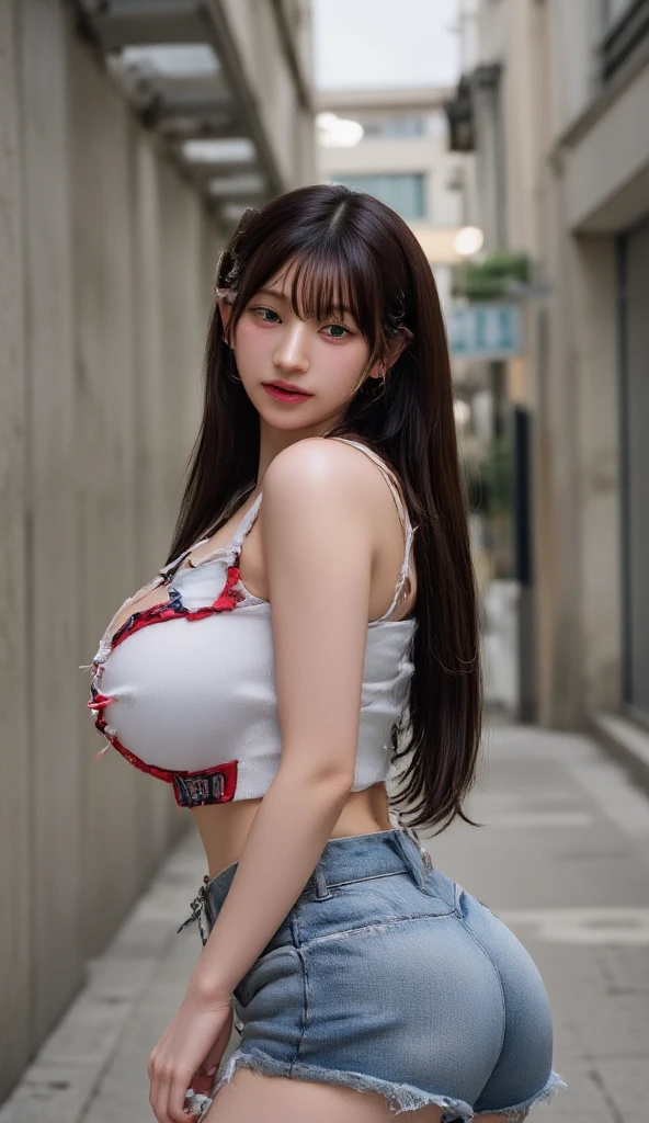 (Highly detailed eyes), (((Textile shading))), (((best quality))), (((Masterpiece))), (((ultra realistic))), fat, sassy girl, halloween girl, smooth black braids, Unusual hairstyle, emo pin girl, crop top, long skirt, Bows for skirts, bows for hair, Kitty hat, chins fot Kitty hat, T-shirt stickers, glove, bump, duplex arm cuff, black and white set, Stand out, Natural makeup, in the grave, scary, Middle of the picture, The picture in the middle, Good girl, innocent girl, at night, LED lights for jeans skirts( Naked, perky breasts, bare breasts, nipples. ((round chest) ((big breasts)) ((Busty breasts))
