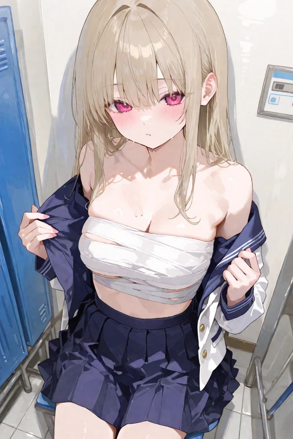 A skinny naked female student with very small breasts is crying a lot.,Men are grabbing my hair,city