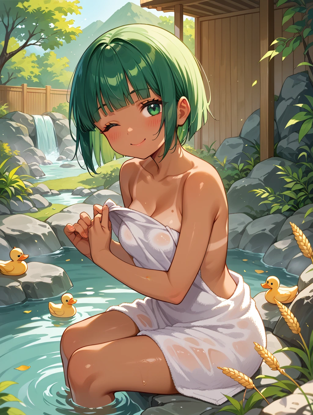 (obra de arte), melhor qualidade, ultra-detalhado, 4k, rastreamento de raio, perfect lighting, 1 garota, cowboy squente, Tatsumaki, cabelo curto, cabelo verde, sedutor, erotismo, lust, rosto sexy, olhos expressivos, olhos deliciados, olhos detalhados, corar, (bochechas rosadas), quente, sexy, NSFW, nu, nu, corpo sexy, textura natural da pele, mostrando seus seios, , peitos bonitos, peitos perfeitos, Cintura mais fina, quadris largos, thick Coxas, Coxas, perfect anatomical, better lighting, olhar do espectador, pose sexy, one leg in the water, tocando-se, one hand in her Coxas, in a quente springs in the mountain, vapor, suado, molhado, sem calcinha, buceta perfeita, Buceta aberta, buceta bonita, corpo todo.