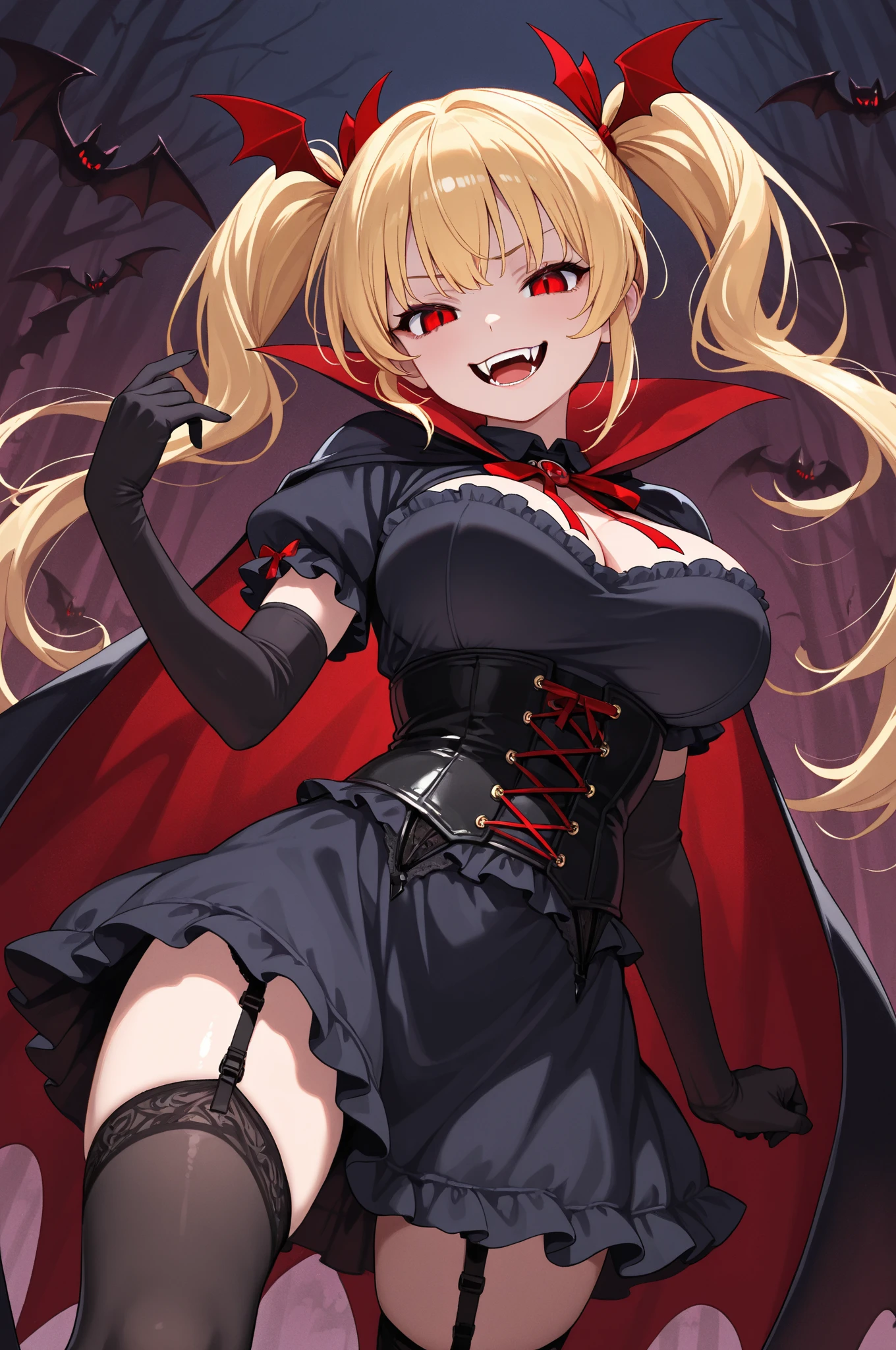 1lady , night hunter, glowing red eyes, night, creepy smile, scary, close up
hard lighting, best quality, intricate, highly detailed, masterpiece, cleavage, big breasts, blood, blood on breasts, blood on mouth