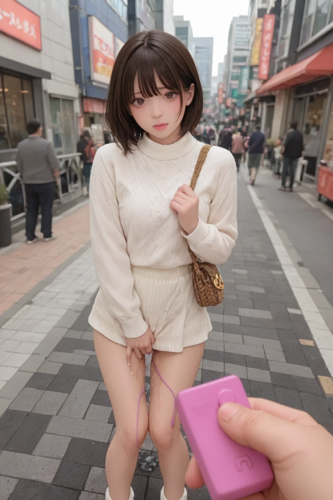 one girl, (a beauty girl, delicate girl:1.3), (13 years old, loli:1.3),
break, nsfw, ((panties, white panties, lifted sweater), long knit sweater, one-piece:1.1),
break, very fine eye definition, (symmetrical eyes:1.3),
break, (street snap:1.3), perfectly trimmed fingers,
break, small breasts, brown eyes, parted bangs, brown hair, girl,
break, (eyes and faces with detailed:1.0),
break, (masterpiece, best quality, ultra detailed, detailed face, 8k)