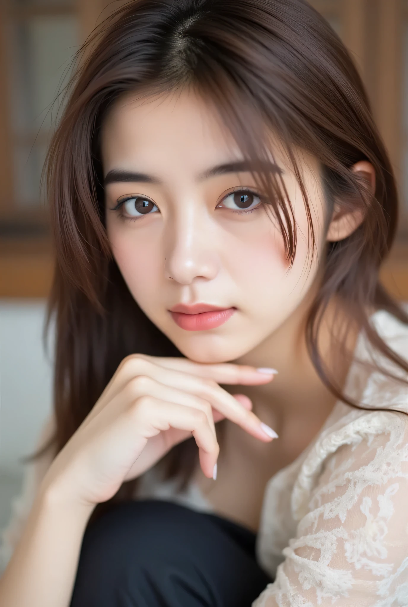 looking at viewer, beautiful skin, beautiful eyes, beautiful face, full make up, masterpiece, Super Details, Best lighting, Realistic and Realistic Pictures, high definition RAW color pictures, slightly smile, brown hair, highly detailed eyes, "Eliza Ikeda", FLUX, 池田エライザ,