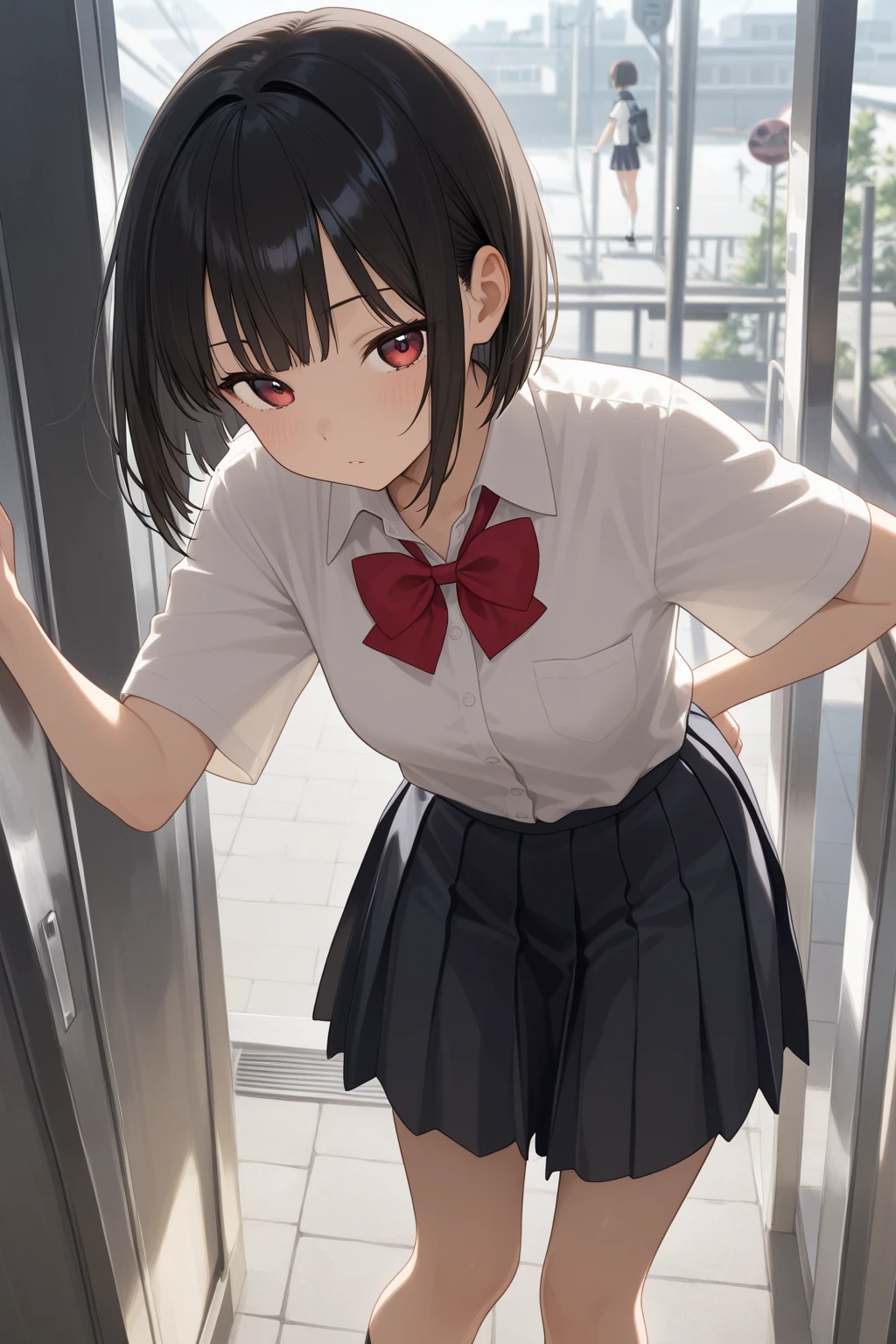masterpiece, best quality, ponytail, 10yo, (petite),
smile, standing, gym uniform, gym uniform, (gym storeroom:1.1),