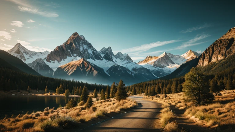 Realistic landscape of alpine meadows and mountains --auto