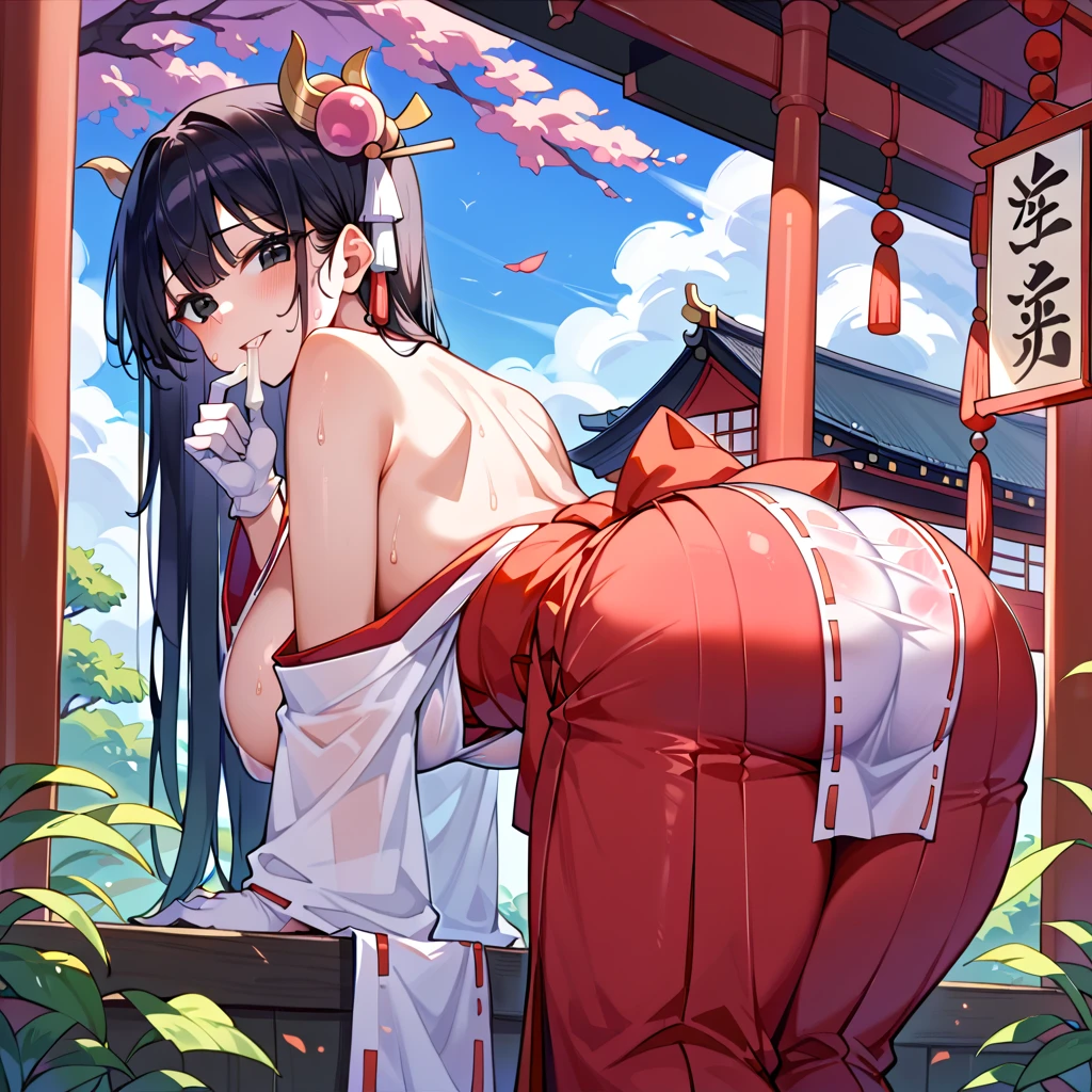 ​master piece,hyper quality, Hyper Detailed,Perfect drawing,nffsw,3D,8K,Illustration、Hi-Res、1 persons、japanaese girl、A dark-haired、poneyTail、Red ribbons、Cute even though her eyes are tight、Kimono、Japan clothes、Pose with buttocks sticking out、(Wearing a Japan loincloth 1.5)、(In a wrapped bouquet)、Back view、Detailed drawing、Best Quality, Capture super cute moments, depth of fields, ultra-detailliert,  High resolution, C4D, Octadale, 3D Modeling, 8K,Delicate and detailed depiction、、Stick your butt out、Shooting from the back diagonally below、8K、moonlights、superclear、Full of charm、​masterpiece、high detailing、beatiful backgrounds、Detailed drawing、Functional、emotional