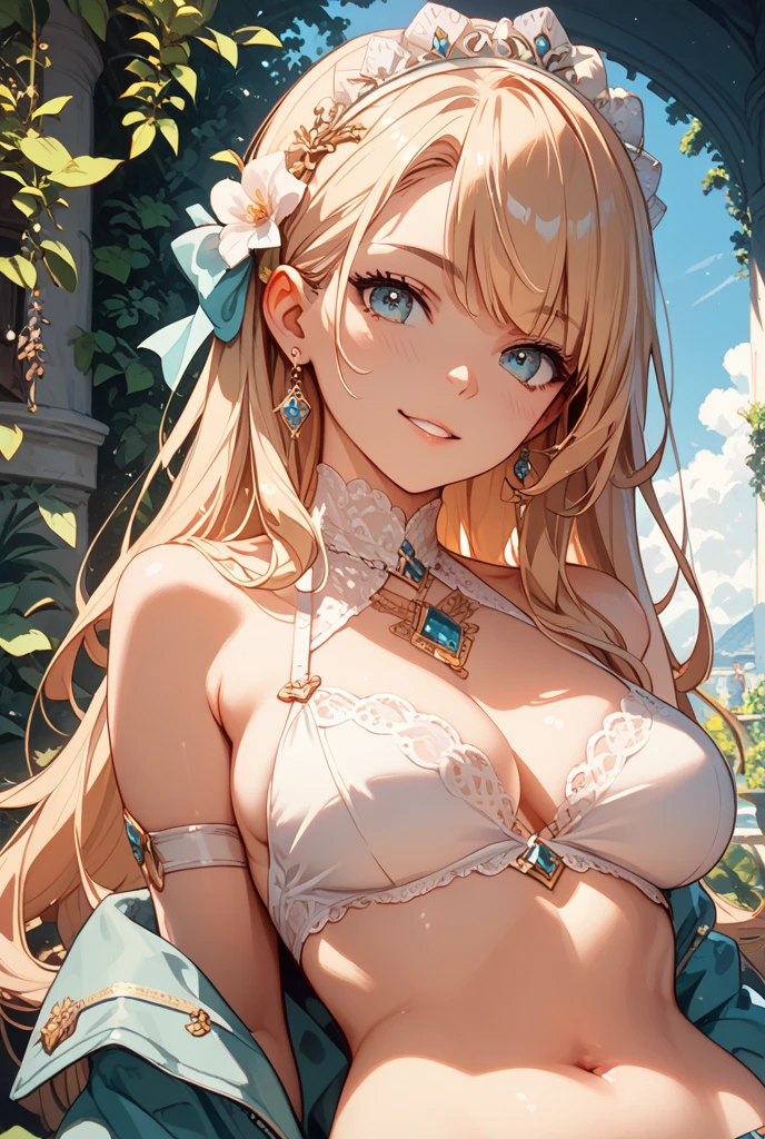 White see-through dress、summer、sunny、smile、Droopy eyes、Saggy breasts、No bra、after the rain、Wet clothes