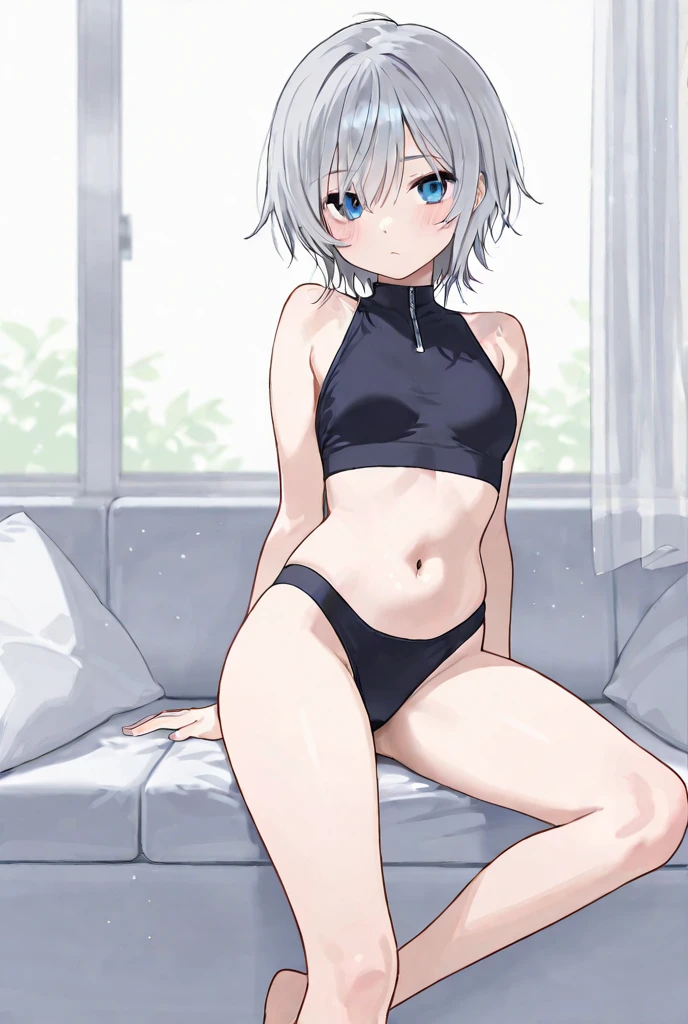top-quality、Full limbs、complete fingers、Slender beauty、straight haired、extra very short hair、White knee-high、white school swim suit、Painful face with small eyes、Recurve the body、wriggling the body