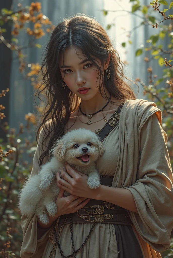  off shoulder, from below, on fours, , long wild hair, old womans