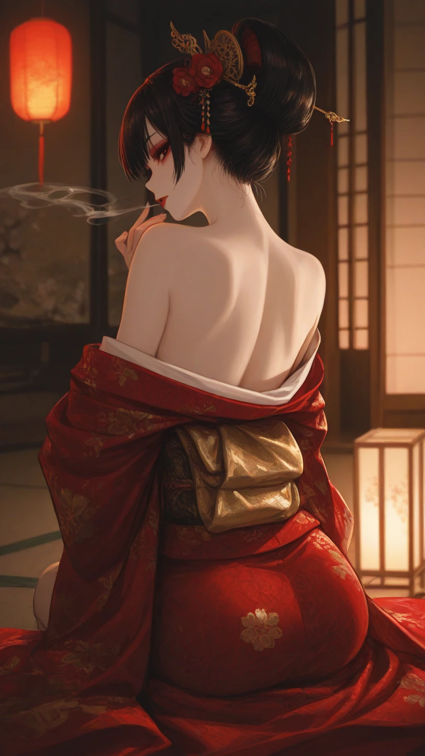 Umalinda warrior sexy, pretty face, Delicious Company, Alluring figure, Wearing a sexy open kimono. The artwork is created in a medium reminiscent of Japanese ink paintings....., 具有大胆的笔触和Monochromatic color palette. artist&#39;Masterful technique reveals the intensity and power of the image&#39;sense of presence，with the highest quality, Perfectly capture every detail with ultra-high resolution. Textures and intricate patterns on kimonos are rendered with extreme precision. Lighting is carefully designed，Enhance drama, Features deep shadows and subtle highlights. General, The artwork exudes elegance and power, Combining traditional Japanese aesthetics with a modern feel. Monochromatic color palette, Combine details, Create captivating and immersive experiences for your audience.