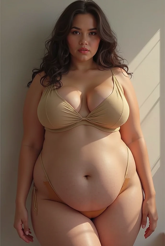((random face)), (((front view))), ((Masterpiece)), ((ultra high definition)), ((ultra high resolution)), ((full sharpness)), ((maximum quality)), ((Cinematic)), ((8k)), ((brazilian girl)), ((fat)), ((alone)), ((full body)), ((ultra detailed face)), ((ultra detailed eyes)), ((ultra realist eyes)), ((ultra detailed irises)), ((totally normal irises)), (((identical irises))), ((ultra delicate hands)), ((ultra detailed hands)), ((very small hands)), ((ultra detailed fingers)), ((natural lighting)), ((very happy smile)), ((smooth skin)), ((natural skin), ((totally ultra realistic)), ((random face)), ((always the same body)), ((always the same proportions)), ((always the same clothes)), ((looking at the camera)), ((natural colors)), ((full emphasis on every detail such as hair color, body proportions)), ((wearing micro bikini)), ((insinuating)), ((voluptuous)), ((luxurious)), ((luscious)), ((extremely thick and plump thighs)), ((giant hips)), ((totally flat belly))