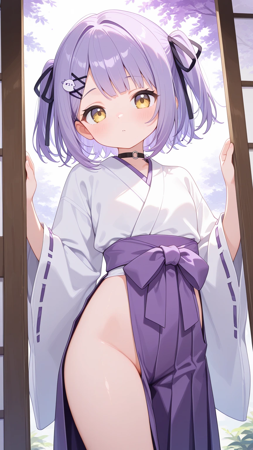 (masterpiece:1.6), beautiful detailed eyes:1.6, (illustration:0.8), best quality, high resolution, unity 8k wallpaper, extremely detailed face, super detailed skin, extremely detailed CG, (aashinoa, hair bow, small breast, short stature, solo), kimono, walking, open breast kimono, no bra, beatiful nipple, show off nipple, bottomless, show off pussy, no shoes, thighhighs, embarrassed, open mouth, japanese room, tatami, looking at viewer,