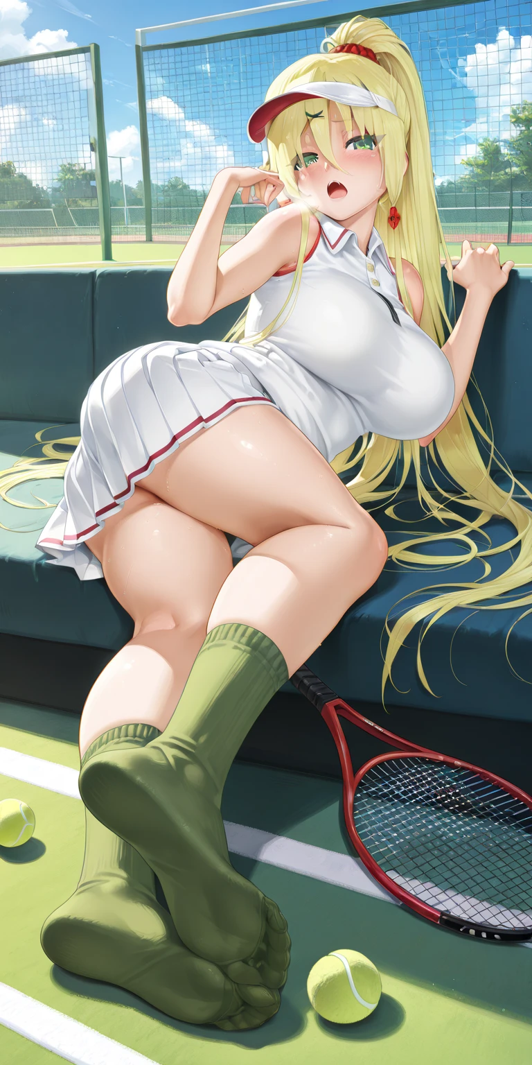 1girl ,((Shiina Mahiru,mahiru shiina)), (Long Hair,Straight Hair,bangs),happy smile, smile, Open your mouth,((nsfw,full,White tennis wear,White shirt,White mini skirt,Panty shot,White panties,)),Real Summer,Daytime,sunny,My hair is blowing in the wind,whole bodyがイラストに入るように,Slender body,
break outdoors, School,Tennis court,
break looking at viewer,Beautiful breasts,Wide opening,Medium chest,whole body,((Panty shot,sit,Pull up your skirt,Angle from below))
break (masterpiece:1.2), Highest quality, High resolution, unity 8k wallpaper, (shape:0.8), (Beautiful details:1.6), Highly detailed face, Perfect lighting, Extremely detailed CG, (Perfect hands, Perfect Anatomy), 
