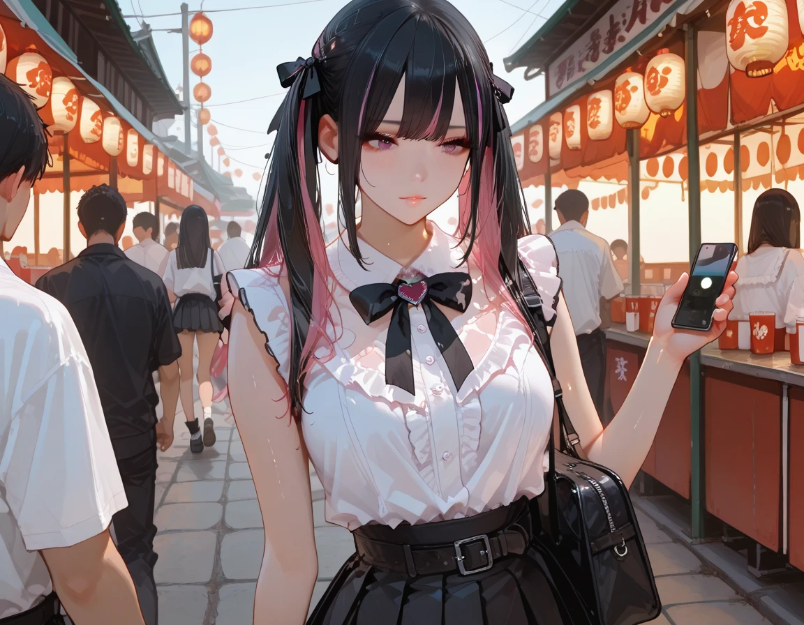mastute piece,Best Quality,insanely detailed,8k cg,,
shoot upper body,
2girls,line up in a row,looking at viewer,body in front,standing,(white blouse shirt),break,(blue long skirt),break,(white tights), 
BREAK,
blush,shy, face,gasping,(trembling:1.2),pink long hair,break,open mouth,(neon street:1.3),(love hotel:1.3),night,