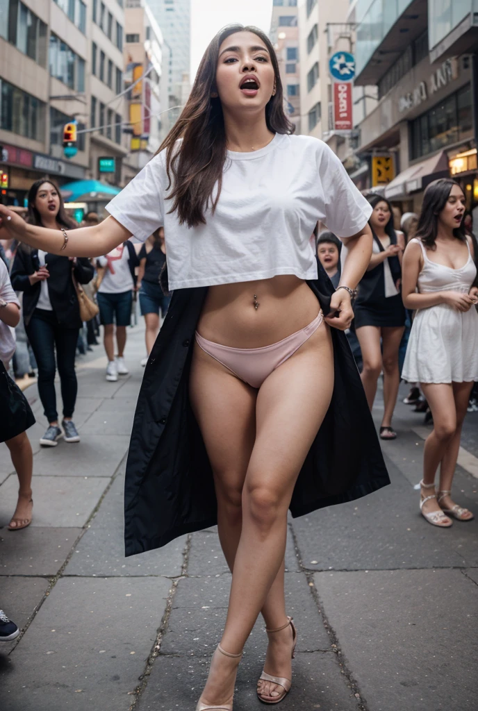 ((blow upskirt)), ((skirt lifted by wind)), ((white cotton panties)), BREAK, ((any color top:1.3)), ((any color skirt:1.3)), BREAK, ((wind from front)), ((embarrassed)), ((blush)), ((shocked)), super detailed skin, masterpiece:1.4, photorealistic, best quality, beautiful lighting, intricate, high detail, sharp focus, (raw photo, 8k uhd, film grain), beautiful detailed eyes, symmetric eyes, close to viewer, ((facing front)), ((curvy body)), (WindyUpskirt), ((wind lift)), (blown by the wind:1.5), ((many people, crowded:1.3)), (cowboy shot:1.4), perfect hands, detailed fingers, arms up in the air:1.4