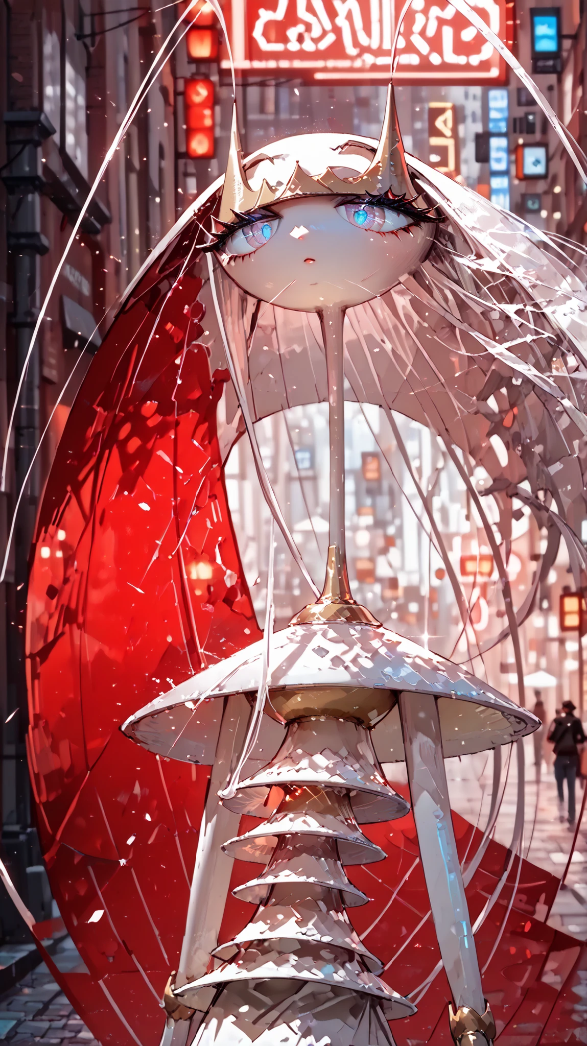 ultra detailed,pheromosa,best quality,beautiful,pokemon,(Clear eyes:1.1)
,(Neon Street),(Red light particle),(redscale film:1.3), (long shot:1.8),upper body,looking away:1.4,contrapposto:1.3,((on under)),