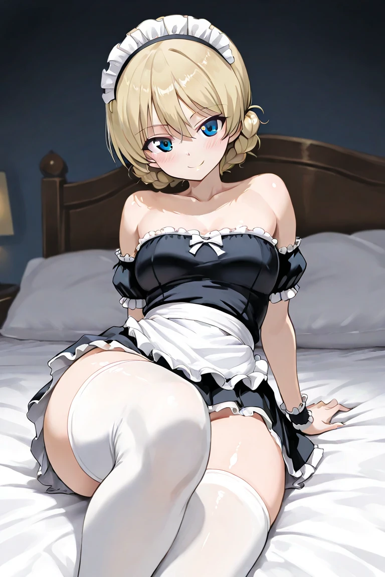 <lora:estheticFutanariTrapV3_tr37:0.4>, (futanari), (penis), (big penis), (small breast), masterpiece, best quality, details, 1 gril, nude, NSFW, (animal ears), cat ears, blonde ears, blonde hair, purple eyes, sad face, (maid shose), black french maid dress, maid hat, (bed room), white gloves, whites tocking