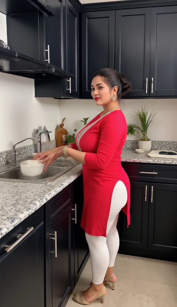 ((best quality)), ((masterpiece)), (detailed), erotic hindu wife cooking chicken food , stripless white Kurta Dupatta , big fake lips red lipstick , hindu common housewife open shoulders sweating sleeveless 35 yr old wife milf chicken legs piece , nose piercing exposed