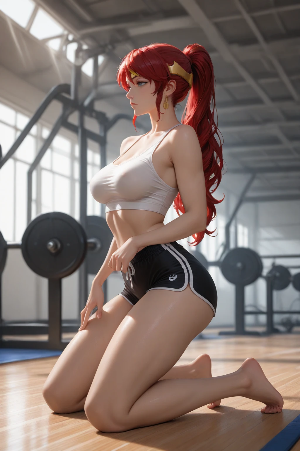 1 menina, cabelo loiro, olhos azuis, Nike orange legging pants, bunda grande, peitos grandes, cameltoe, fundo dentro do quarto sozinha, Realistic detailed HD, 3d, sexy, corpo perfeito, bico do peito,  em cima da cama, corpo inteiro, pouca roupa, semblante feliz, foco no peito, peitos enormes, bico do peito visivel,