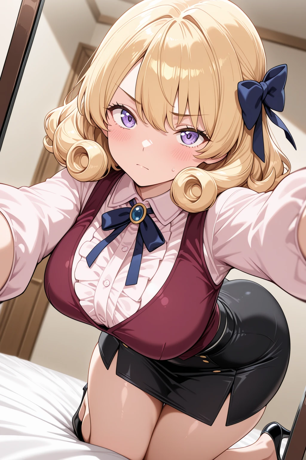 1 girl ,(from above:1.2),purple color hair、Purplish pink eyes that dreamers desire, (Blonde hair) , small stature, Colossal tits, Lori, (masutepiece:1.2, Best Quality), (finely detailed beautiful eye: 1.2), (beautifull detailed face), (Best Illumination, extremely delicate and beautiful), ((Cinematic Light)), Dramatic light, (Pale white background:1.5), Short bob hair(1:3)、Ultra Contrast、Braid a little around the ears, White long dress、only has 5 fingers、、Her pussy is visible through the white thong、Wet pants、You can see inside your underwear、full of sweat、mocking look、diaper、nffsw,Arms crossed、grab the arm、Shoot from above、The angle is as seen from below.、Best Quality、Large breastuscular pussy、Pubic hair,high-level image quality、hightquality、8K,perfect hand、5 fingers、finger pin、Perfect Finger、T back、Naked、noise cut、bullet hand、Her hair color should have been a brighter purple.The skirt part is also carefully expressed..、Purple skirt、the skirt is floating in the wind、Dark purple panties、Pubic hair majority,A scene of make cooking Carbonara Pasta in the kitchen,(with sparkling eyes and a contagious smile),open mouth, Looking at Viewer,