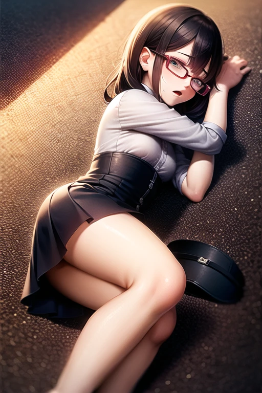 ((最高品質)), ((傑作)), (詳しい), (((1girl))),masterpiece,best quality, 完璧な顔,((from front)),((front face)),(((foot focus))),slender body,Leggy,Tall,((squatting,spread legs,arms behind back)),(((hanging breasts))),(((moody face,bashful, embarrassed))),glasses,((Pink condom in mouth))Detailed beautiful eyes,(looking at viewer),chignon,updo hair,neck scarf,(((Asia airline uniform,mini skirt,fishnet tights)),wearing flight attendant suit and skirt,high heels,see through thin micro bikini,Long Sleeves,(covered nipples:1.2), (cameltoe:1.2),(Asia airline uniform,see through thin micro bikini:1.1),(bikini hose pull, bikini pull),giant modern window with view of nighttime city skyline in background,perfect nipple, extremely detailed nipple, round areola,(((pubic hair))),ID card,
